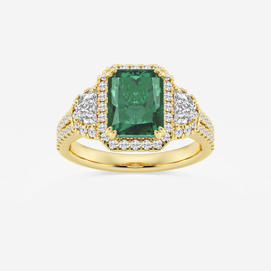 Carnation Radiant Emerald Ring with Round & Half-Moon Diamonds