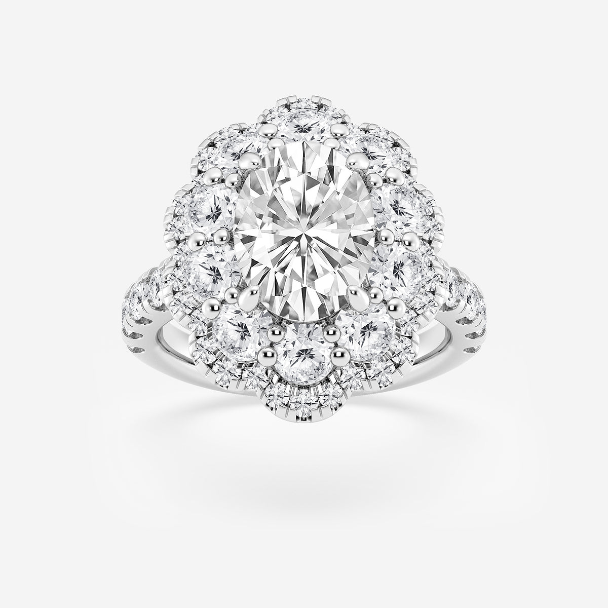 Oval Diamond Double Scalloped Halo Engagement Ring in 14K White Gold - 5.5 CTW