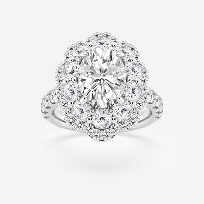 Oval Diamond Double Scalloped Halo Engagement Ring in 14K White Gold - 5.5 CTW