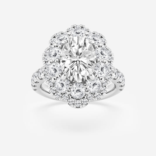 Oval Diamond Double Scalloped Halo Engagement Ring in 14K White Gold - 5.5 CTW