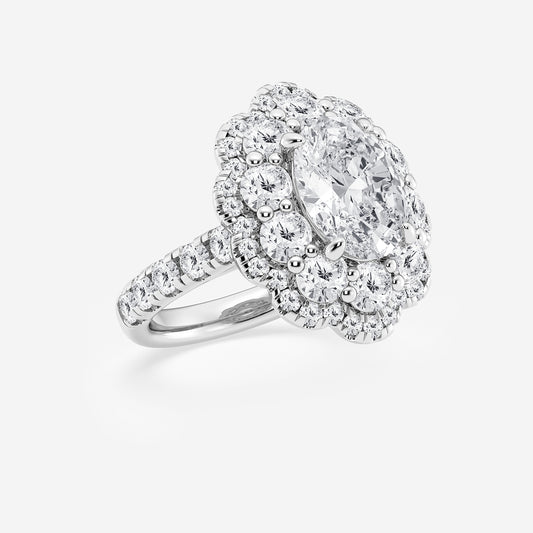 Oval Diamond Double Scalloped Halo Engagement Ring in 14K White Gold - 5.5 CTW