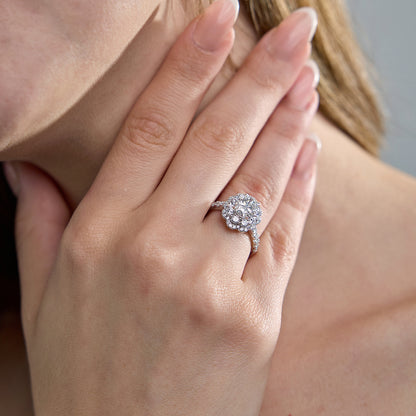 Oval Diamond Double Scalloped Halo Engagement Ring in 14K White Gold - 5.5 CTW