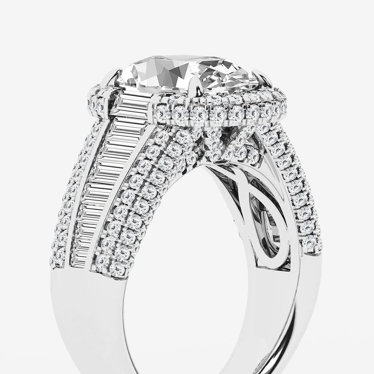 Hiba Oval Diamond Engagement Ring with Pavé & Baguette Frame