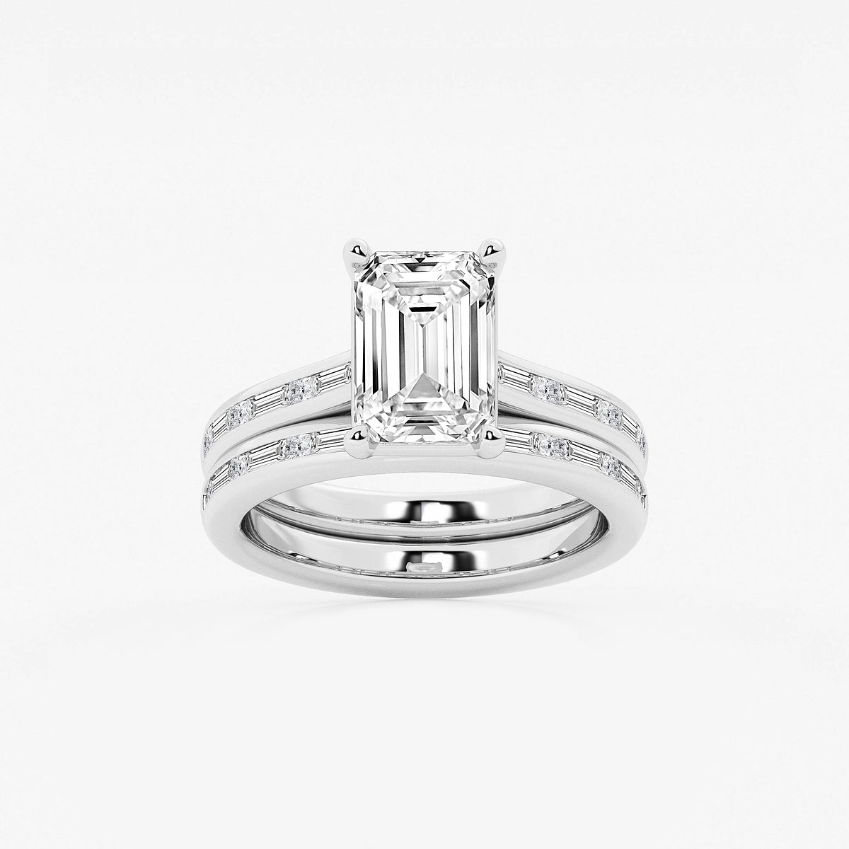 Synergy Emerald Diamond Side Stone Bridal Set in Platinum - 3.75 CTW