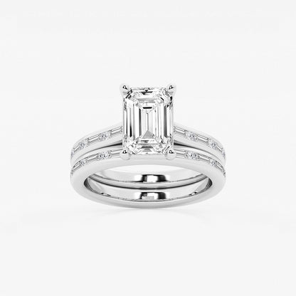 Synergy Emerald Diamond Side Stone Bridal Set in Platinum - 3.75 CTW