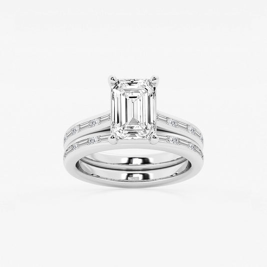 Synergy Emerald Diamond Side Stone Bridal Set in Platinum - 3.75 CTW