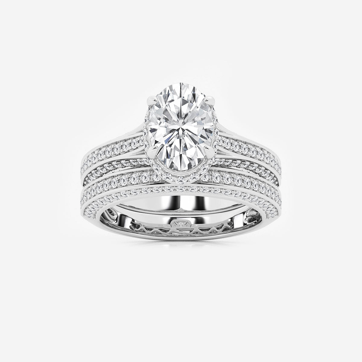 Gleam Oval Diamond Channel Band Halo Bridal Set in Platinum - 3 CTW