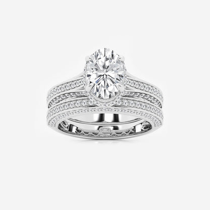 Gleam Oval Diamond Channel Band Halo Bridal Set in Platinum - 3 CTW