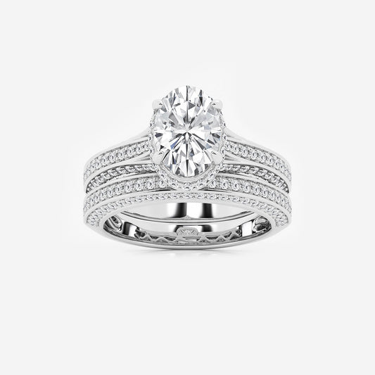 Gleam Oval Diamond Channel Band Halo Bridal Set in Platinum - 3 CTW