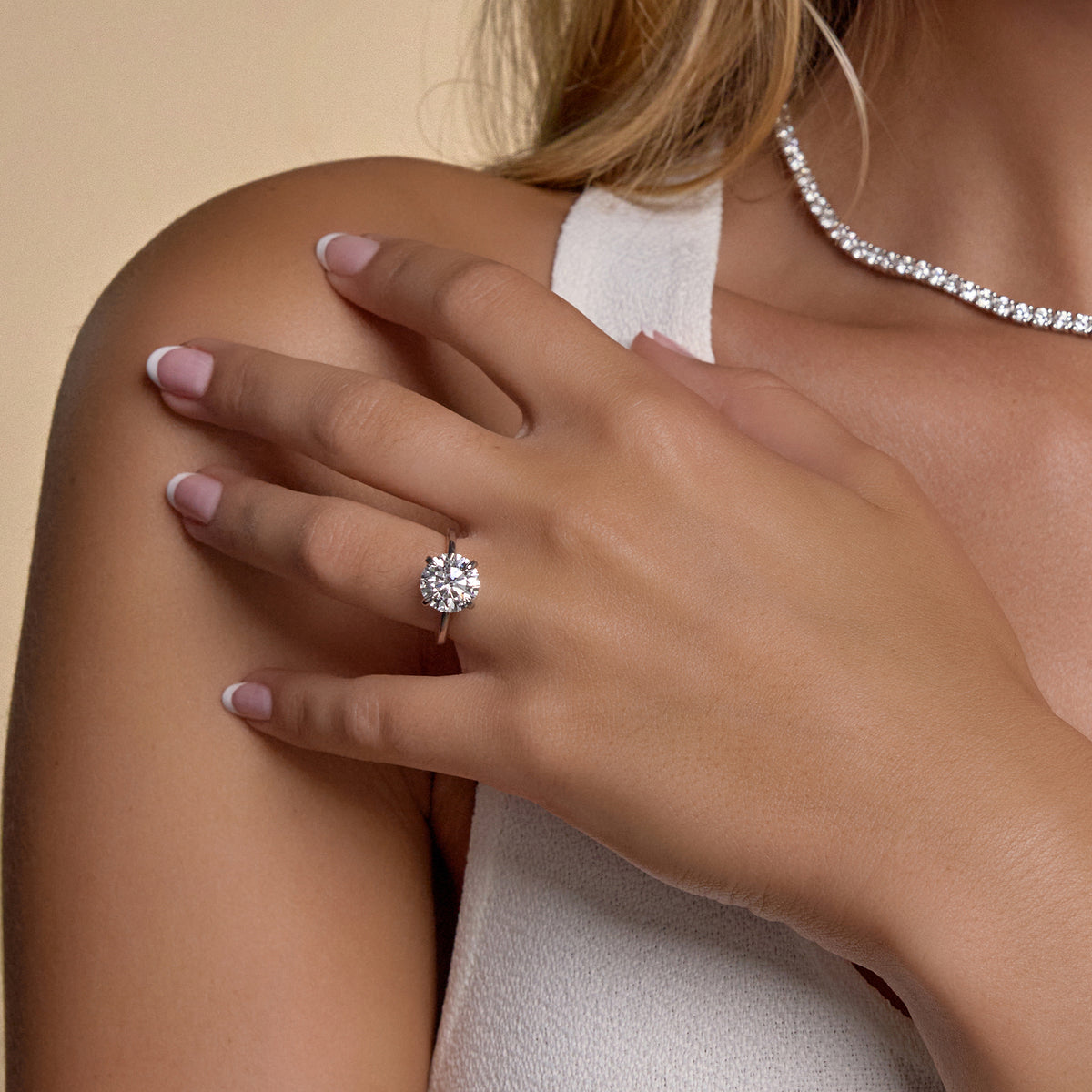 Gala Round Diamond Low Setting Solitaire Ring in 14K White Gold - 2 CTW