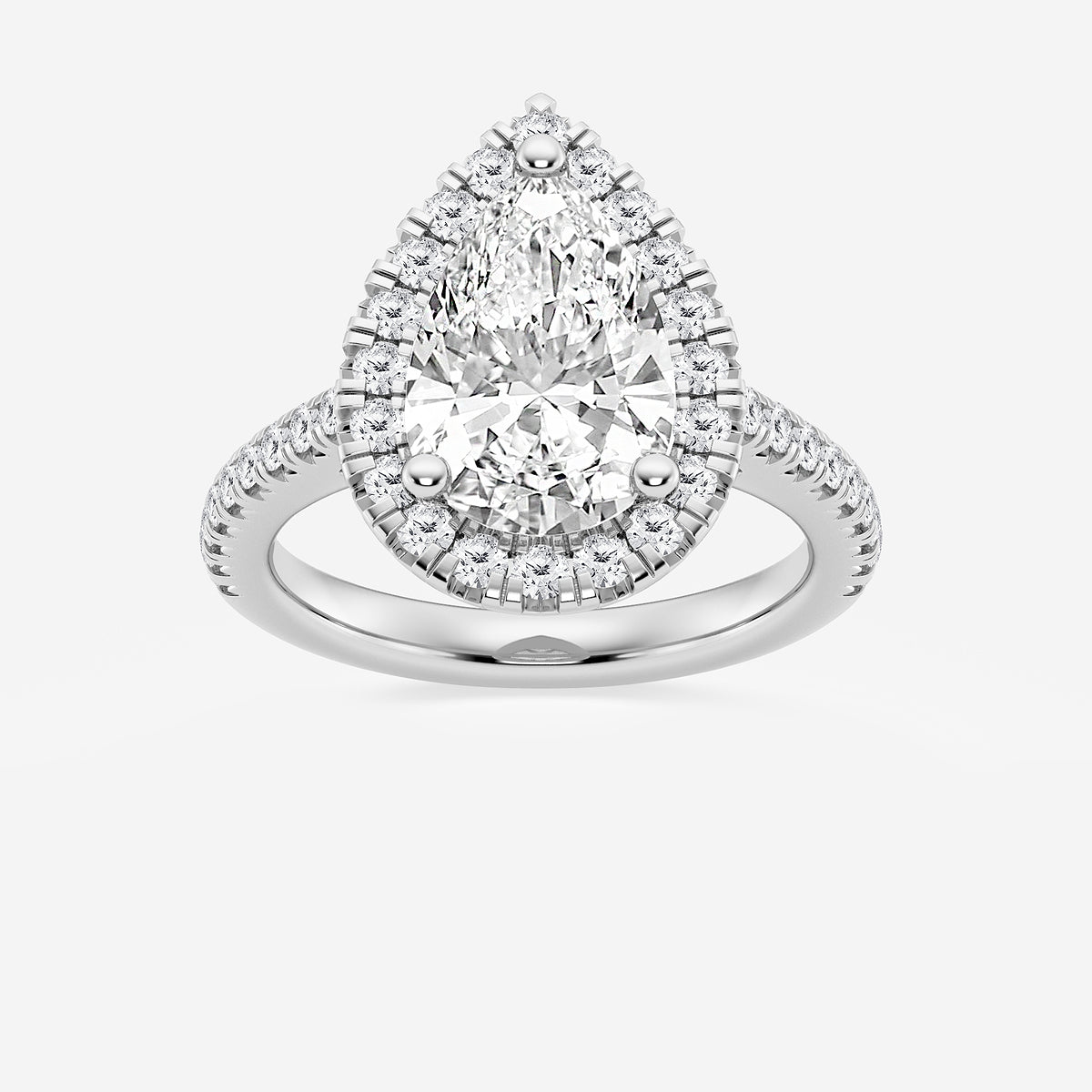 Paradise Pear Diamond French Pavé Halo Engagement Ring in 14K White Gold - 3.67 CTW