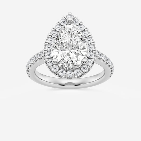 Paradise Pear Diamond French Pavé Halo Engagement Ring in 14K White Gold - 3.67 CTW