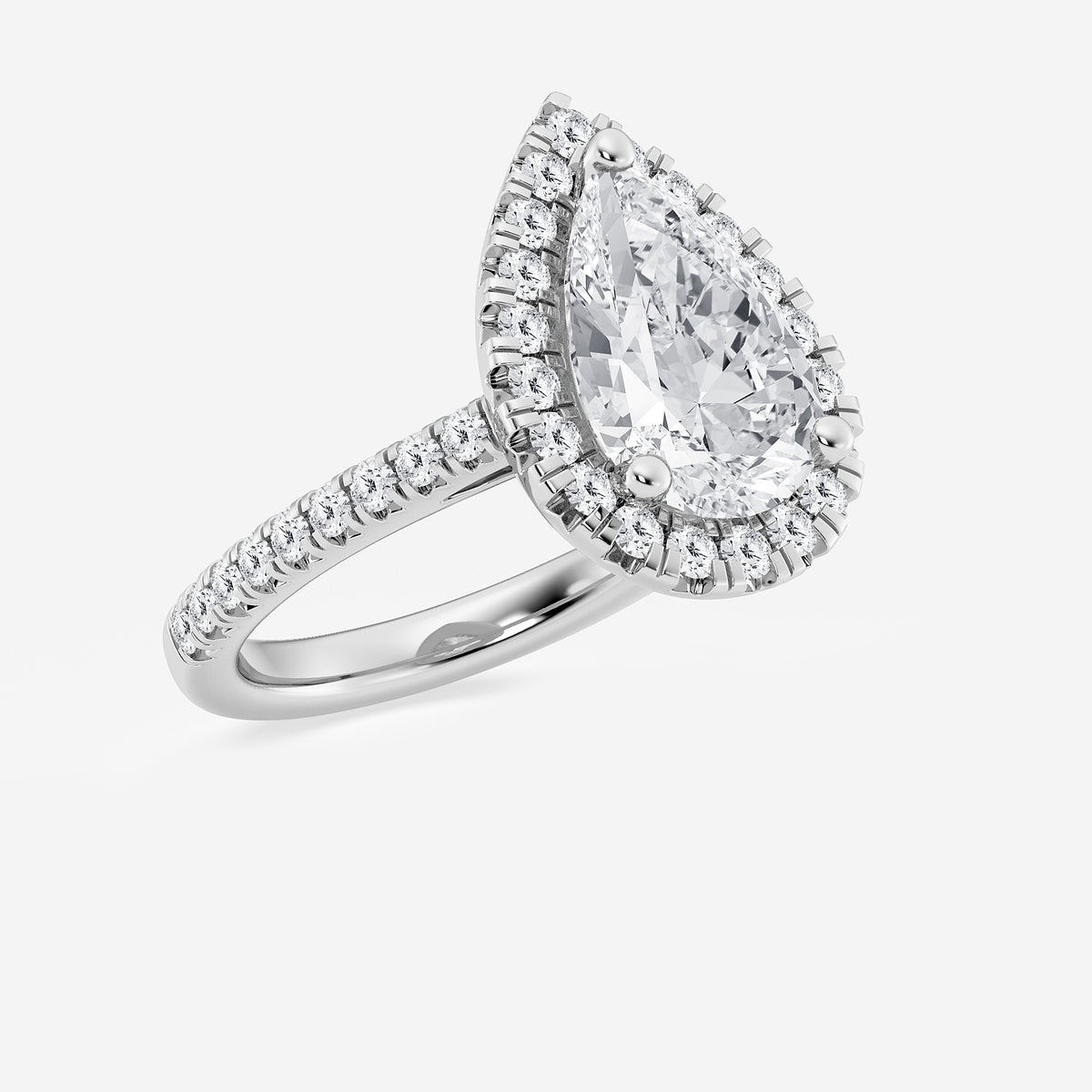 Paradise Pear Diamond French Pavé Halo Engagement Ring in 14K White Gold - 3.67 CTW