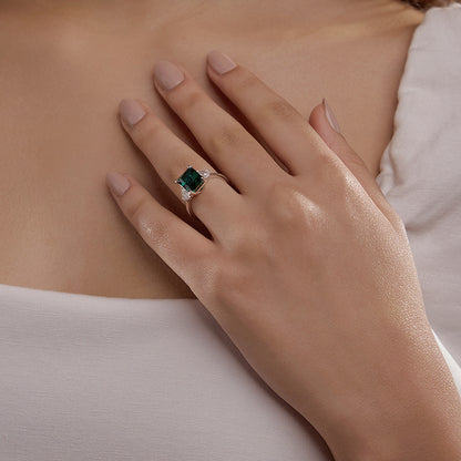 Marigold Radiant Emerald Three Stone Engagement Ring