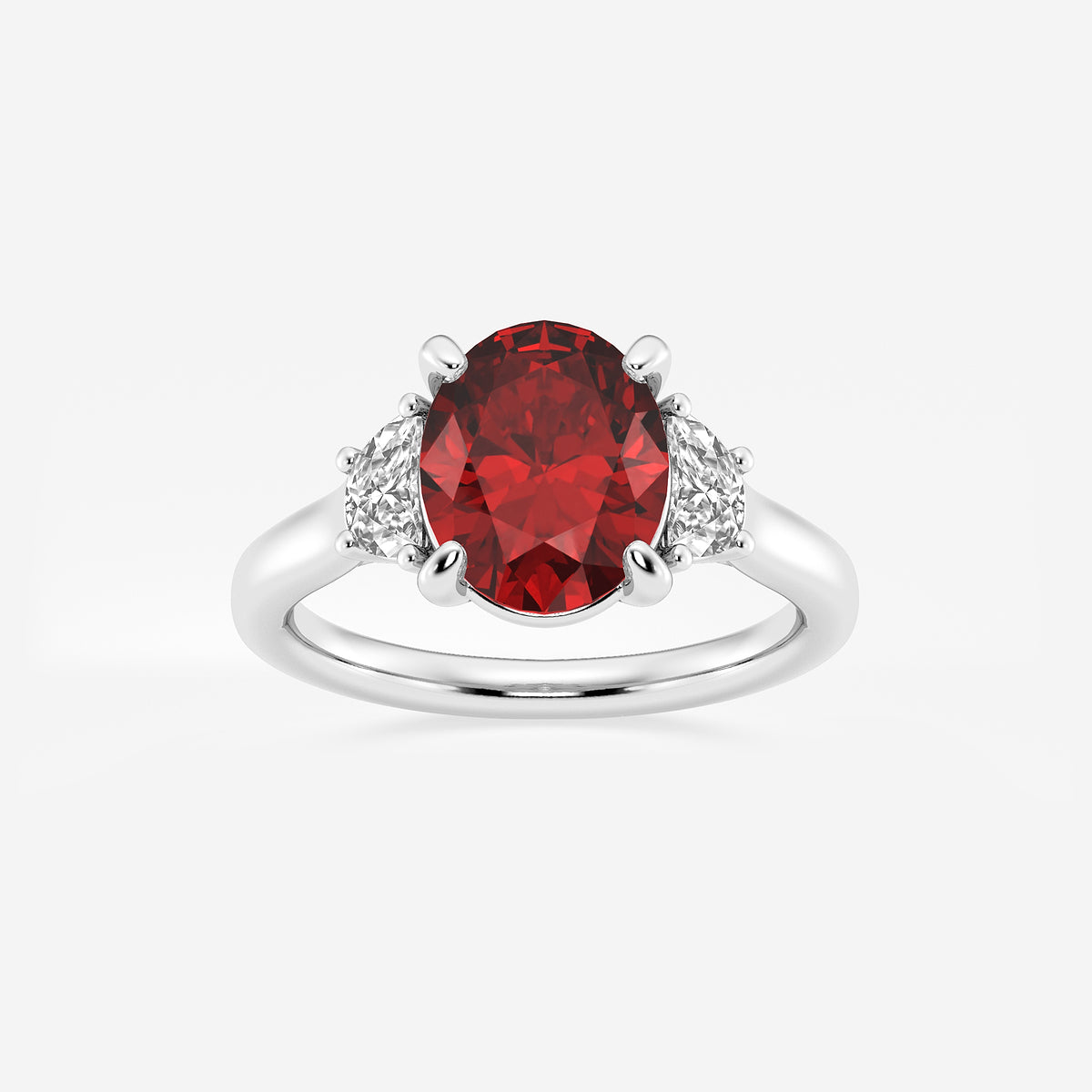 Begonia Oval Ruby Three Stone Engagement Ring