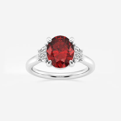 Begonia Oval Ruby Three Stone Engagement Ring