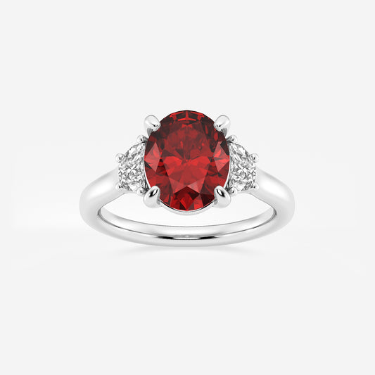 Begonia Oval Ruby Three Stone Engagement Ring