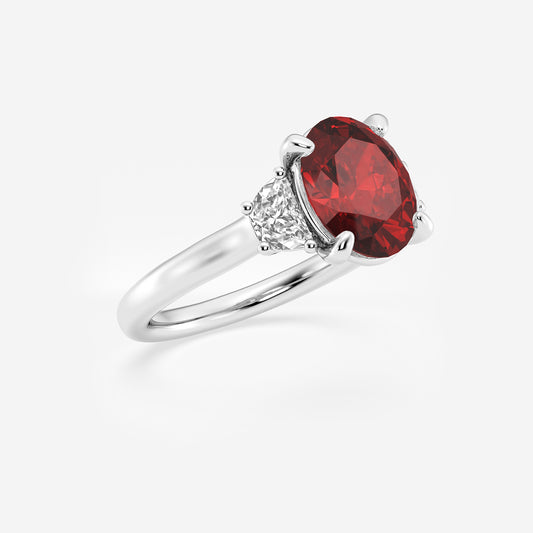 Begonia Oval Ruby Three Stone Engagement Ring