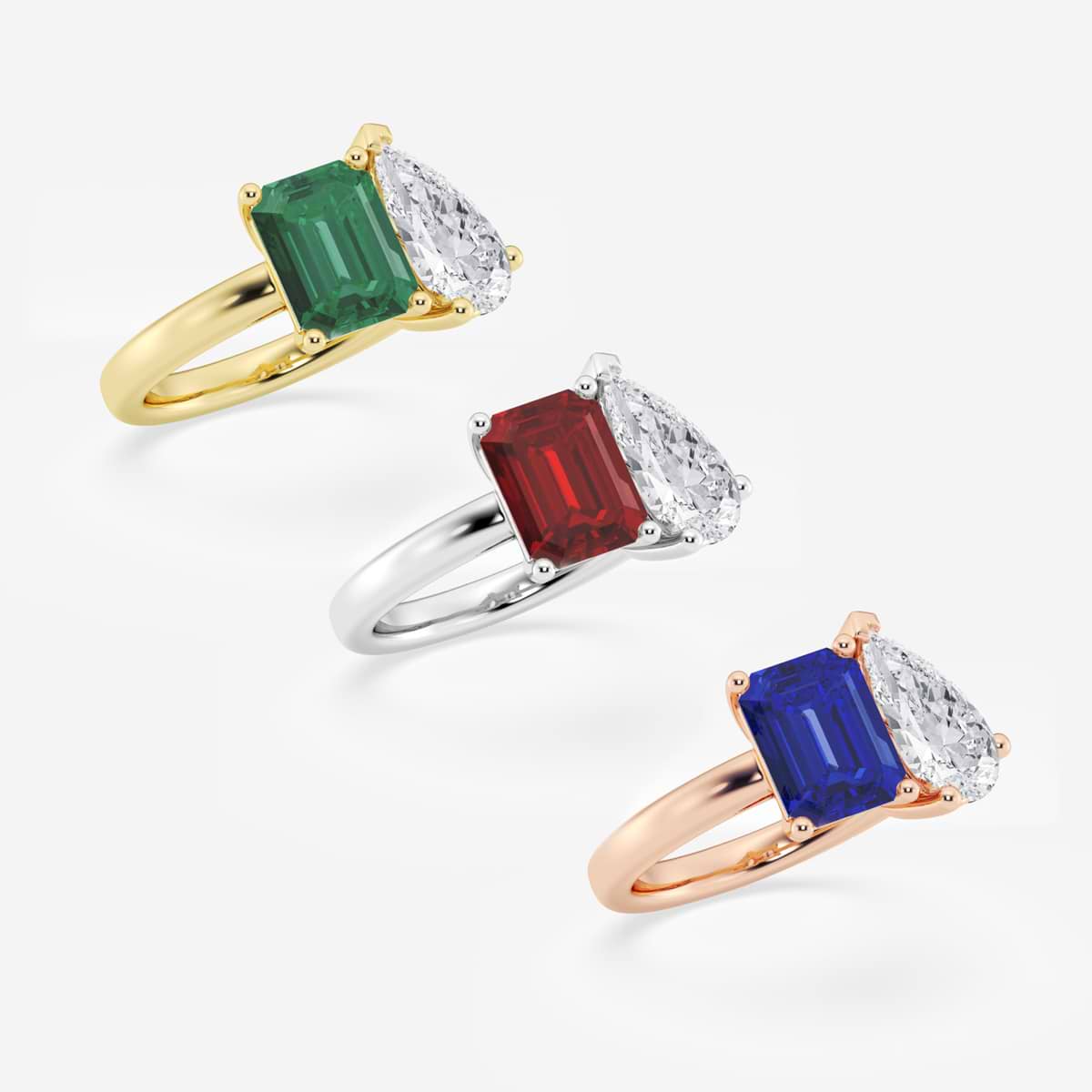 Sloane Toi Et Moi Emerald & Pear Diamond Ring
