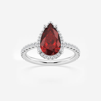 Daffodil Pear Ruby Halo Ring with Lab Diamonds