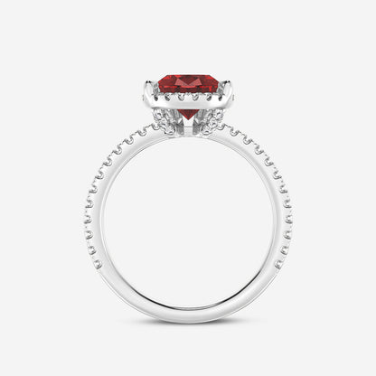 Daffodil Pear Ruby Halo Ring with Lab Diamonds