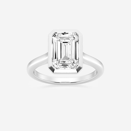 Emerald Diamond Bezel Set Solitaire Engagement Ring in Platinum - 5 CTW