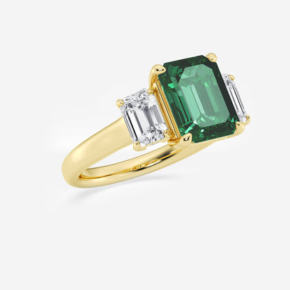 Tulip Emerald & Diamond Three Stone Ring
