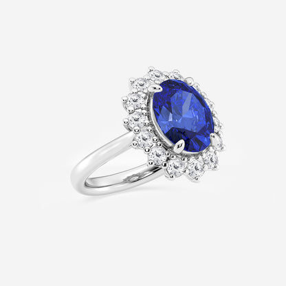 Petunia Oval Sapphire Halo Ring with Round Diamonds