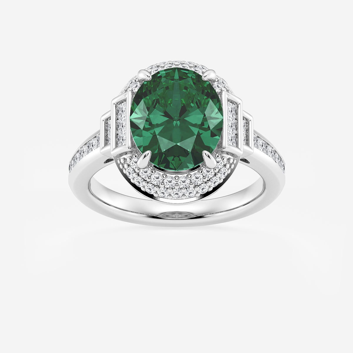 Ring with a green gemstone and diamond accents