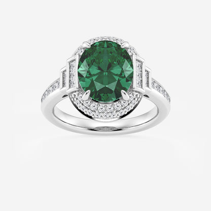 Ring with a green gemstone and diamond accents