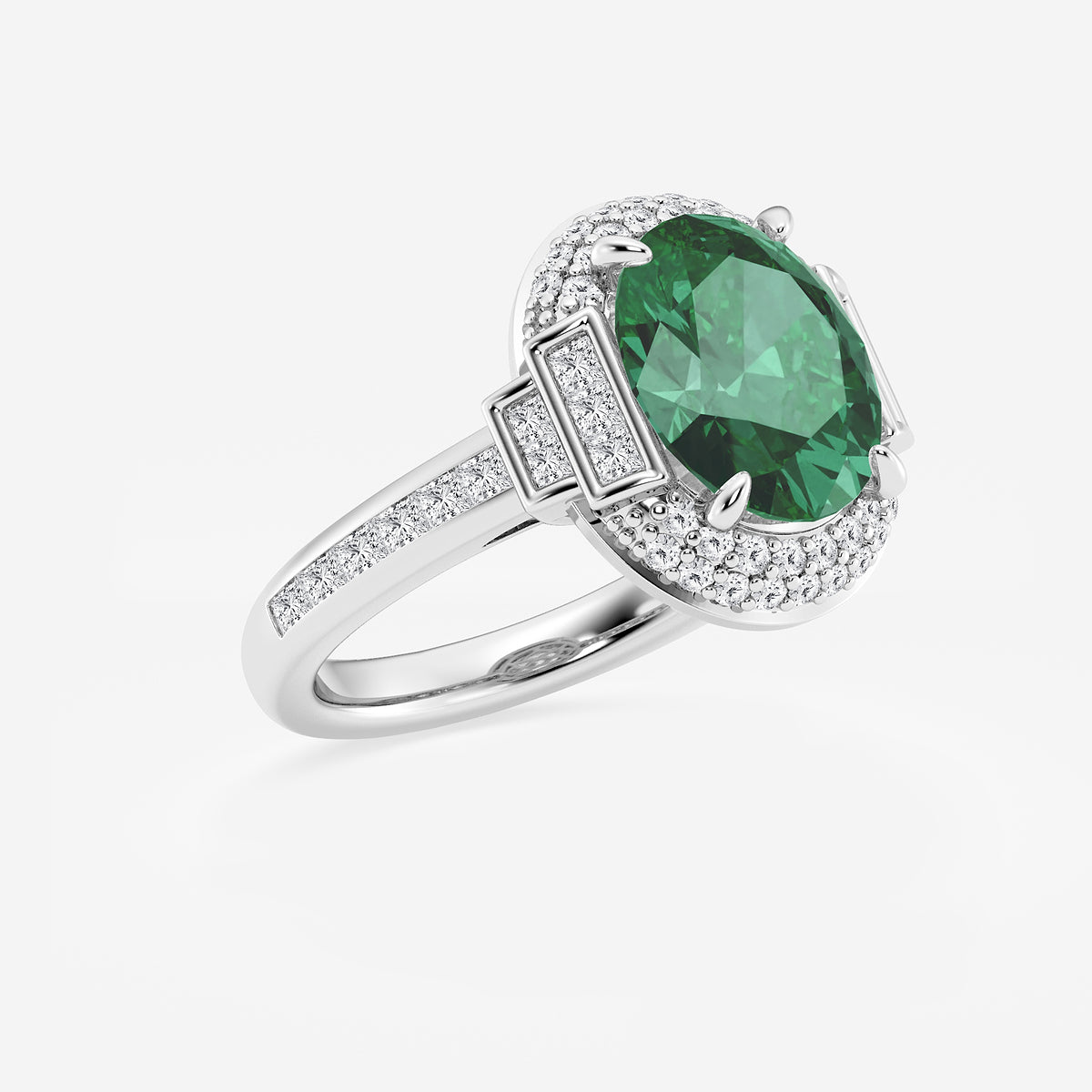Azalea Art Deco Oval Emerald Halo Engagement Ring