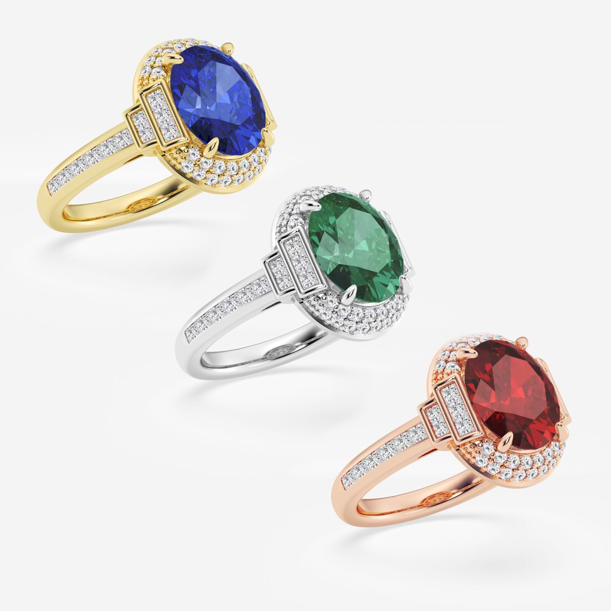 Azalea Art Deco Oval Emerald Halo Engagement Ring