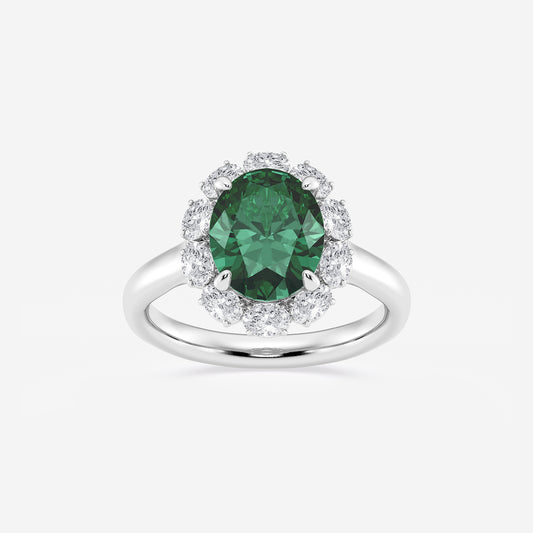 Magnolia Oval Emerald Halo Ring with Oval Diamonds
