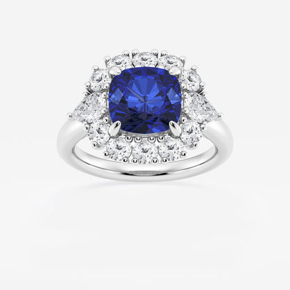 Bluet Cushion Sapphire Halo Engagement Ring with Pear Accents
