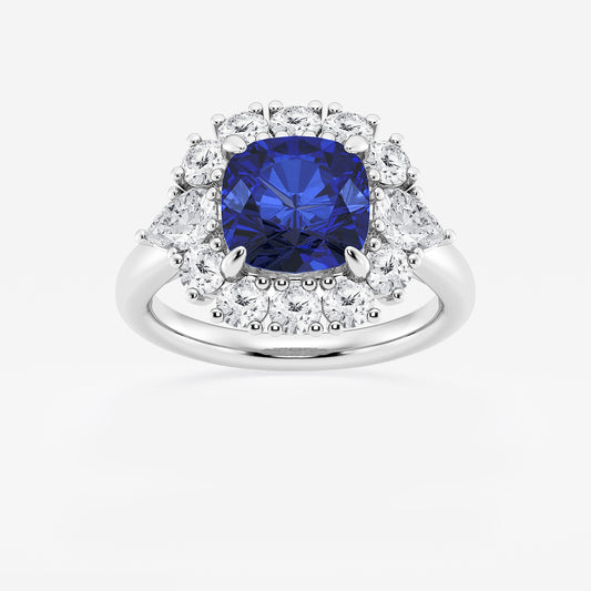Bluet Cushion Sapphire Halo Engagement Ring with Pear Accents