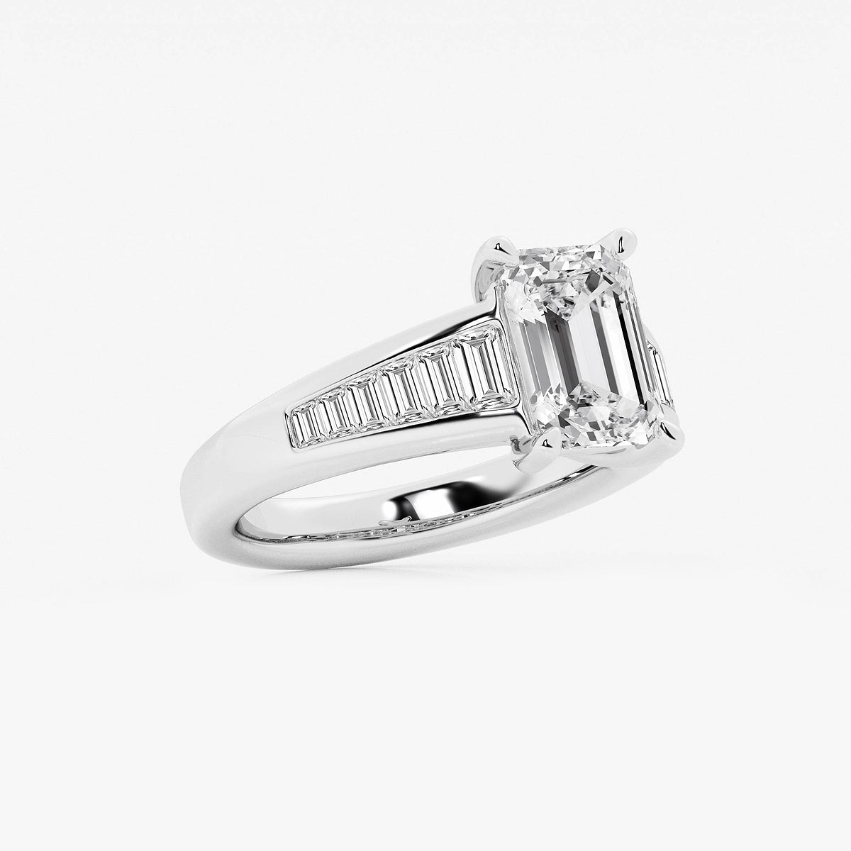Ella Emerald Diamond Engagement Ring with Baguette Sides