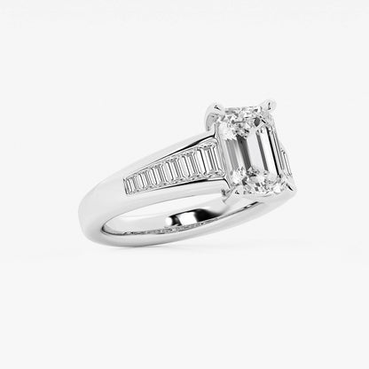 Ella Emerald Diamond Engagement Ring with Baguette Sides