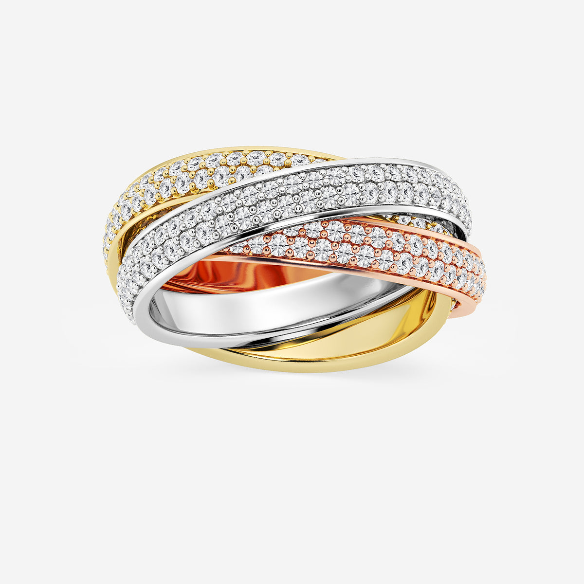 Bea 2 ctw Round Lab Grown Diamond Pave Infinity Eternity Band - 8mm Width    14K Tri-Tone Gold, DE, VS1