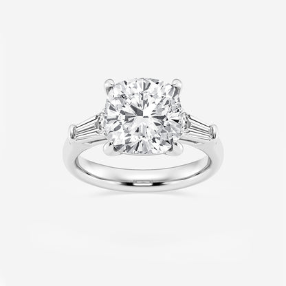 Medea Old Mine Cut Diamond Solitaire Ring with Baguette Sides in Platinum - 5 CTW