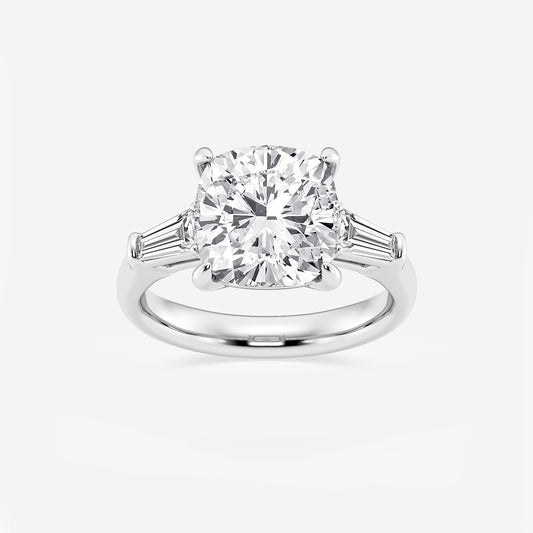 Medea Old Mine Cut Diamond Solitaire Ring with Baguette Sides in Platinum - 5 CTW