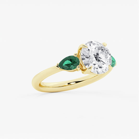 Anastasia Round Diamond & Pear Emerald Three Stone Ring