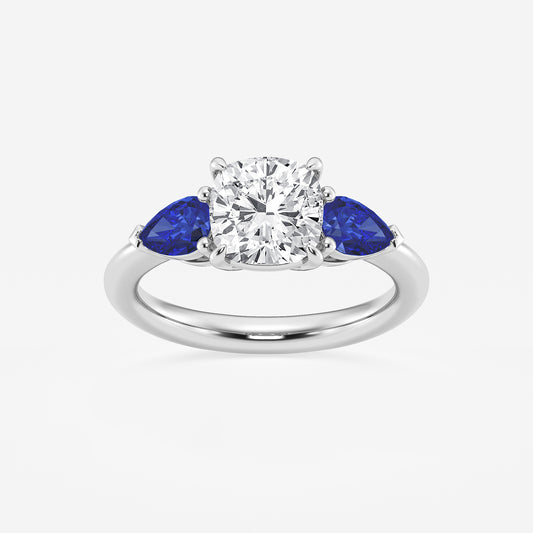 Diamond ring with blue sapphires on a white background