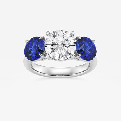 Hibiscus Round Diamond & Sapphire Three Stone Ring