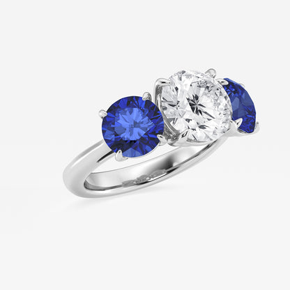 Hibiscus Round Diamond & Sapphire Three Stone Ring
