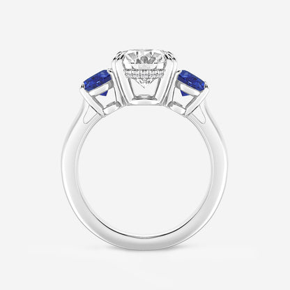 Tajna Oval Diamond & Sapphire Three Stone Hidden Halo Ring in 14K White Gold - 3.875 CTW