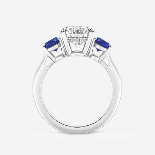 Tajna Oval Diamond & Sapphire Three Stone Hidden Halo Ring in 14K White Gold - 3.875 CTW