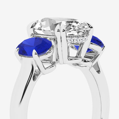 Tajna Oval Diamond & Sapphire Three Stone Hidden Halo Ring in 14K White Gold - 3.875 CTW