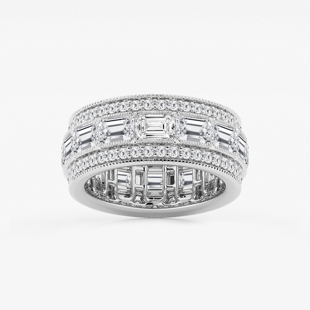 Dominica 5 1/3 ctw Emerald Lab Grown Diamond Triple Row Eternity Band - 8.7mm Width    Platinum, DE, VS1