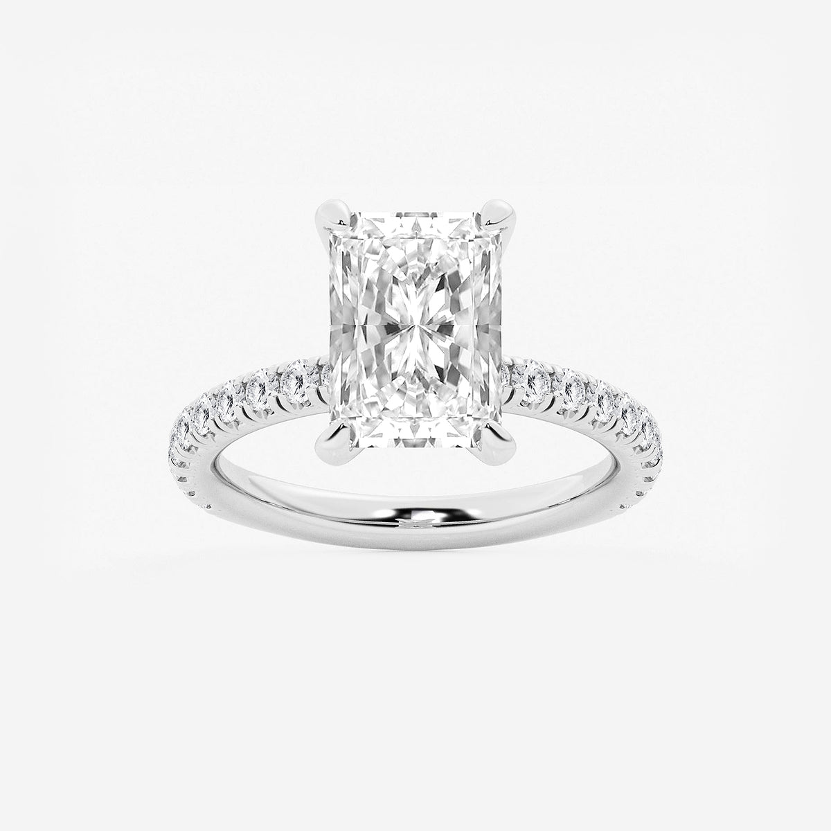Diamond ring with a central gemstone and smaller stones on a white background