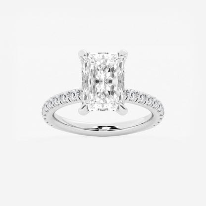 Diamond ring with a central gemstone and smaller stones on a white background